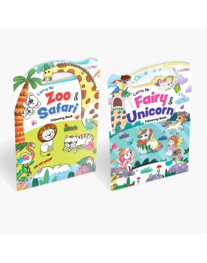 Carry Me Zoo & Safari and Fairy & Unicorn Colouring Books for Kids – Fun Animal and Fantasy-Themed Copy Colouring Books with Handle for Easy Carrying