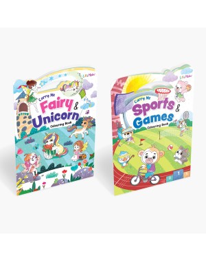 Carry Me Fairy & Unicorn and Sports & Games Colouring Books for Kids – Fun Animal and Fantasy-Themed Copy Colouring Books with Handle for Easy Carrying